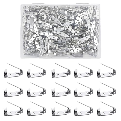 300Pcs Locking Brooch Pin Backs Clasp 2 Holes Silver Bar Pins Findings for Badge Insignia Honor Citation Bars Wedding Corsage Making DIY Jewelry Crafts Name Tags & Sewing Projects (20mm) - size: 20MM