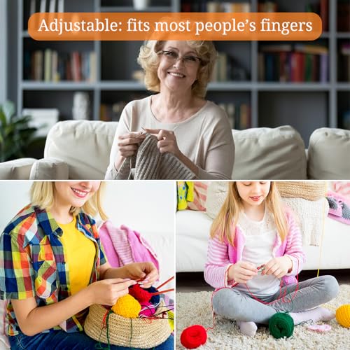 HUISUYTON 9PCS Crochet Ring for Finger with 30 Stitch Markers & 6 Needles | Adjustable Crochet Tension Ring, Yarn Rings for Crocheting Knitting Gifts for Women - color: Silvery
