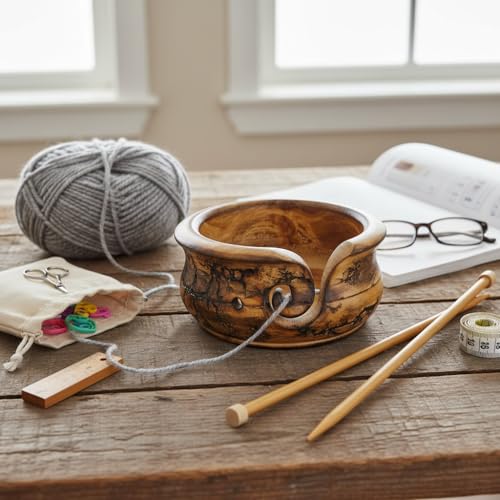 EARTHLY HOME Wooden Yarn Bowl, Knitting Yarn Bowl with Holes Storage Handmade to Prevent Slipping, Perfect Yarn Bowl for Gifting, Crocheting and Knitting Accessories - color: Cream