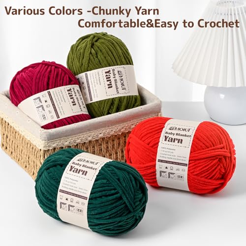 Fluffy Chunky Yarn for Crocheting, Chenille Crochet Yarn 6 Super Bulky, 4 Pack of 161 yds/7.76 oz Baby Blanket Yarn, Soft Velvet Yarns for Knitting Amigurumi&DIY Crafts/Hats/Socks(4 Azure) - color: 4 Azure