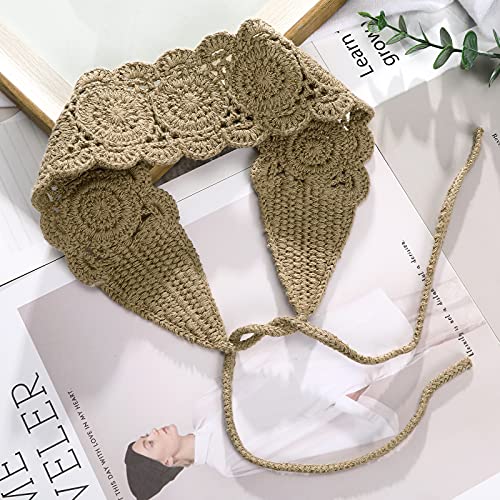 CHLINS Headband, 3PCS Crochet Hairband for Women - Floral Elastic Handmade Head Wrap Bohemian knit Headband for Women and Girls (Purple, Beige, Light coffee) | Floral Elastic Hippie Daisy Handmade Bohemian Crocheted Hairband Non Slip Knitted Head Wrap Sca