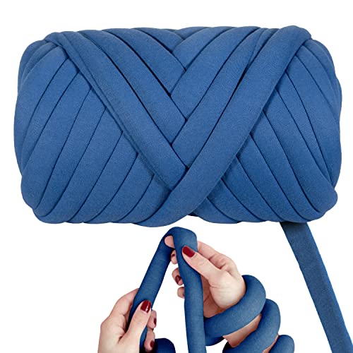 DIY Soft Polyester Bulky Yarn, Blue, 2.2 LBS, 41.5 Yards | Hand Knitting, Arm Knitting, For Blanket, Pillow, Handbag, Chunky Braided Knot Throw, Weave Craft Crochet - color: Blue (Polyester)