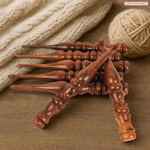 THE KNOX CRAFT Crochet Hook Set – Wooden Ergonomic Hooks for Crocheting Yarn (4mm to 10mm), Soft Grip Crochet Needles, Knitting & Crochet Gift for Beginners (Set of 7) - size: (4mm to 10mm)