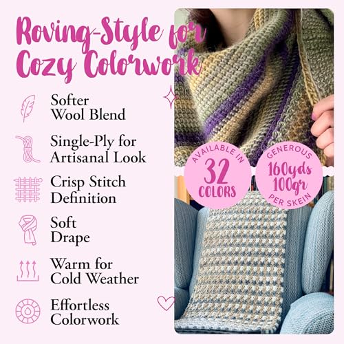 Wool Wonders #4 Worsted Weight Wool Yarn, 4-Pack (640Yds/400G), Mauve Pink | #4 Medium Weight Wool Yarn for Crocheting with Free Patterns - Variegated Aran Weight Wool Blend Yarn for Knitting - color: Mauve Pink