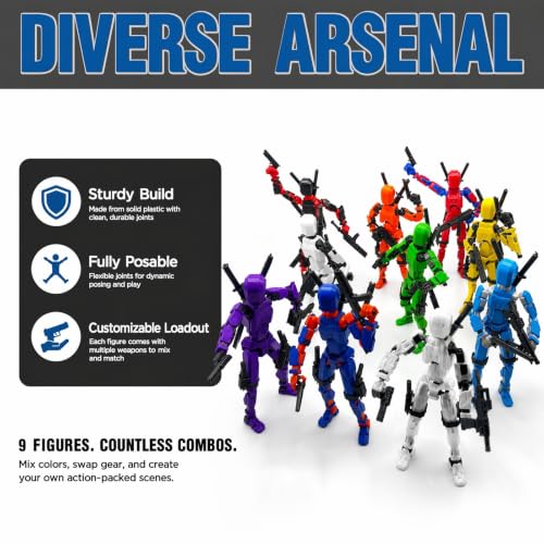 3D Printed Figure 5.54-inch Dummy13 with Weapon Expansion Set. (Black+Green) - color: Black+green