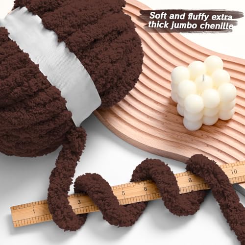 10 Pack Coffee Fuzzy Chunky Yarn for Hand Knitting, Bulky Thick Fluffy Chenille Yarn for Crocheting, 260yds/70.5oz Jumbo Crochet Yarns, Soft Chunky Knit Blanket Yarns for Crochet - color: 10 Coffee
