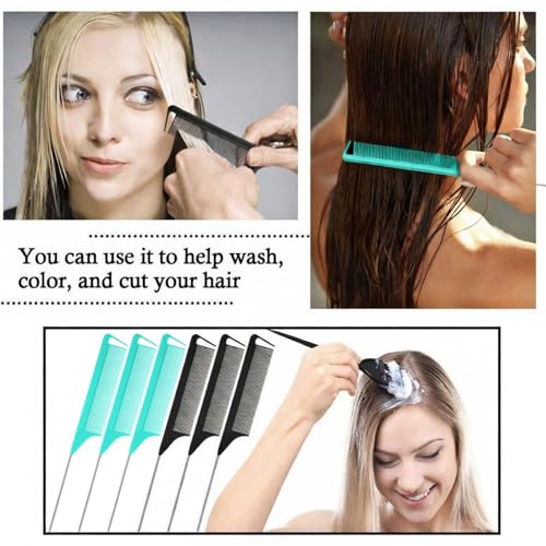 Patelai 30 Pcs Rat Tail Steel Combs Fine Tooth Bulk,Lake Green, Black | Long Steel Pin Pintail Bulk for Salon Hair Stylists ,Hair Teasing Fine Tooth Comb for Women,Teasing Detangling Tools - color: Lake Green, Black
