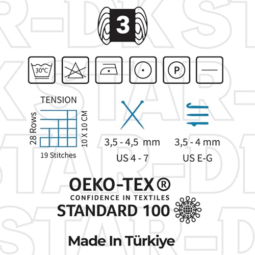 Estako Star-DK Soft Yarn for Crocheting, DK Weight 3 Wool, Powder | 75% acrylic 25% wool, 100 g, 306 yds, amigurumi, granny squares, socks, beanies, mittens, plush toys, machine washable - color: 30699 - Powder, size: Pack of One
