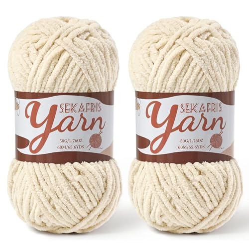 2 Pack Fluffy Velvet Yarn for Crocheting，Baby Blanket Yarn for Crocheting Soft，100g(131yds) Amigurumi Yarns，Plush Chenille Crochet Yarns，Puzzle Yarn for Crochet Weaving Craft(2 Beige) - color: 2 Beige