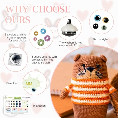MUCUNNIA 620PCS Safety Eyes for Crocheting with Washers 6-30mm Glitter Safety Eyes for Amigurumi Crochet Stuffed Animals Teddy Bear Christmas Decorations