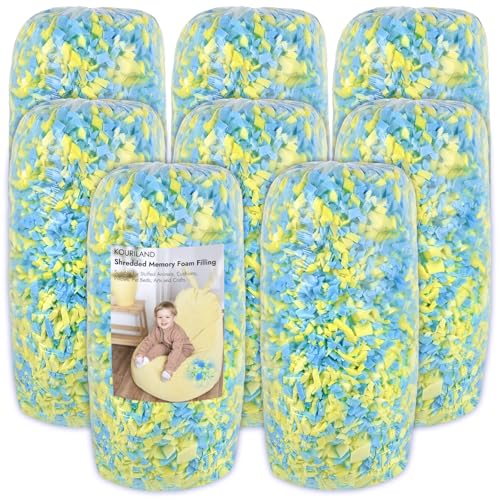 40LBS Bean Bag Filler – Shredded Memory Foam Refill | with Cooling Gel, Soft & High Resilience Foam Filling for Bean Bag Chair, Couch Cushion, Pillow, Dog Bed & DIY Crafts - color: Blue and Yellow, size: 40 LBS