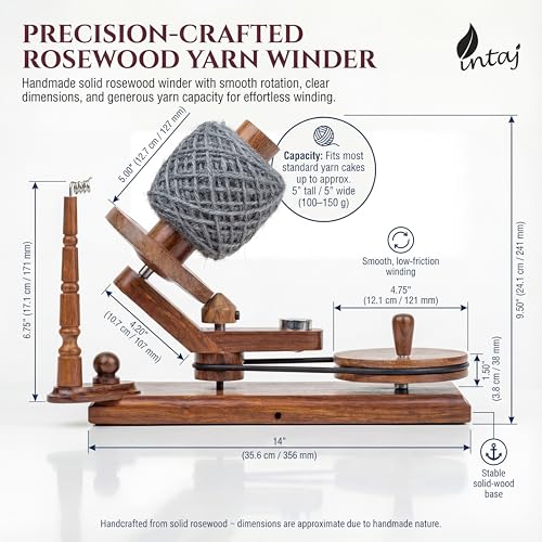 Rosewood Yarn Winder, Large Capacity 16 oz Wooden Ball Winder | Hand-crank wooden ball winder, winds 16 oz skeins into center-pull cakes. - color: Rosewood, size: Ball Winder