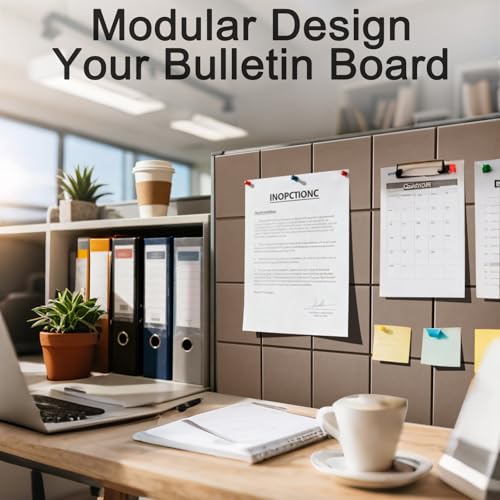 24 Pack Large Felt Bulletin Board for Walls, 48" x 72" Mega Coverage (24 SQ FT), 12"x12" Square Pin Board Tiles with 60 Push Pins & 140 Strong Adhesive Tabs, Dark Beige - color: Dark Beige