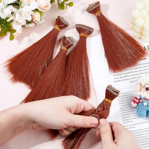 DICOSMETIC 5Pcs Doll Wig Doll Hair 15.5cm Straight Short Doll Hair High Temperature Fiber Doll Hair Wefts Doll Making Kits Doll Hair Extensions Brown Faux Hair Replacement for Doll Hair Crafts - color: Brown