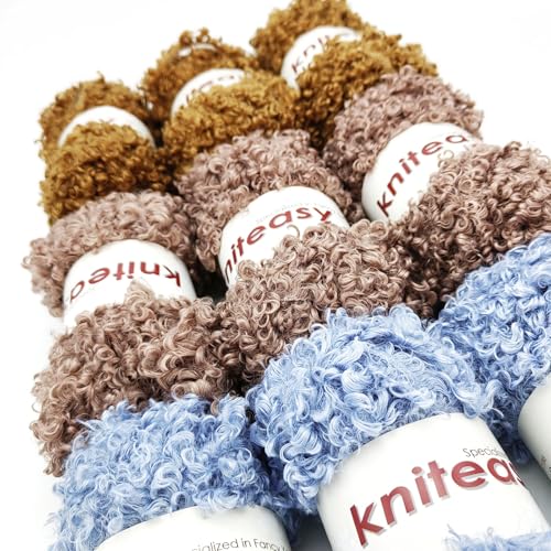 Teddy Fur Curly Yarn, 3 Skeins (150g/5.3oz Total, 15mm Thick), Chunky Faux Fur Eyelash Yarn, Super Soft Fluffy Yarn for Doll Hair Weaving, Crochet, Knitting, Amigurumi (Light Blue) - color: Light Blue