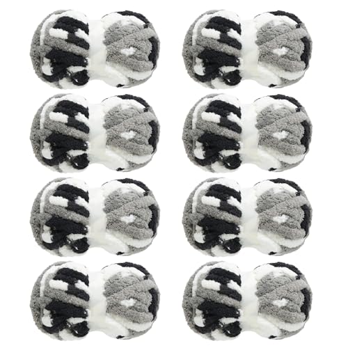 MABOZOO Tie Dye Chunky Yarn for Crocheting 8 Pack,White Fluffy Jumbo Chenille Yarn,Soft Plush Yarn Bulky,Giant Thick Fuzzy Yarn for Hand Knitting or Arm Knitting (29 yds,8 oz Each Skein) - color: Grey,White