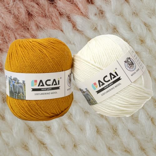 Facai Merino Wool Yarn Sock Yarn - 100% Pure Merino Wool Roving for Knitting, 1-Ball Set, 3.5oz (240 Yards), Worsted Weight (1, White) - color: White