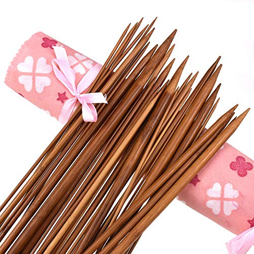 TopHomer 22 Pcs 11 Sizes Bamboo Straight Needle Set for Knitting with Carrying Case Single Pointed Knitting Needles Gift for Beginners Handmade(25cm with Textile Packaging) - style: 25cm with Textile Packaging