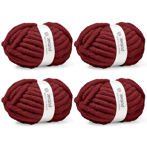 Inhand Dark Red Chunky Chenille Yarn for Hand Knitting,Thick Bulky Mom Blanket Yarn for Crocheting,Soft Fluffy Yarn for Mother’s Day Gifts and Crafts for Women/Grandma,4 Pack (29.5Yds/8.4oz Each) - color: Dark Red, size: 4 Pack