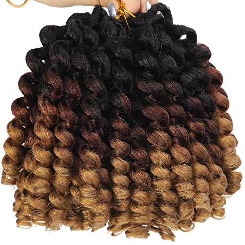 Jamaican Bounce Hair Extensions 8 inch Ringlet Wand Curl 3 Tone Blonde Brown Ombre Curly Crochet Braids 1B 30 27 Crochet Braiding Hair 60 Roots - color: T1/30/27, size: 8 Inch (Pack of 3)