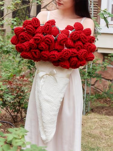 vctops Flower Bouquet Knitted Throw Blanket, Cute Roses Bouquets Handmade Crochet Round Blankets, Red Roses Soft Small Throws Gifts for Girls, Women, Wife (Red,Diameter 43") - color: Red, size: Kids,Diameter 43"