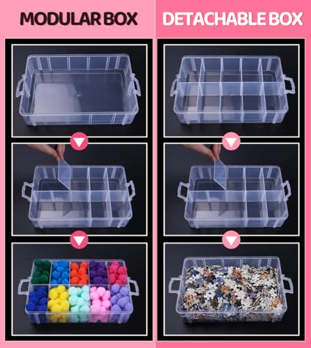 Praisebank 3-Layer Stackable Storage Container Box, 30 Dividers Compartments, Perfect for Storage Jewelry & Arts & Crafts & Sewing. (Blue) - color: Blue