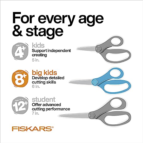 Fiskars 6" Softgrip Big Kids Scissors, Ages 8-11, Turquoise-Purple Ombre | Scissors with Safety Edge Blades for School or Crafting, Ergonomic Handles Designed for Growing Kids, Back to School Supplies - style: Ombre