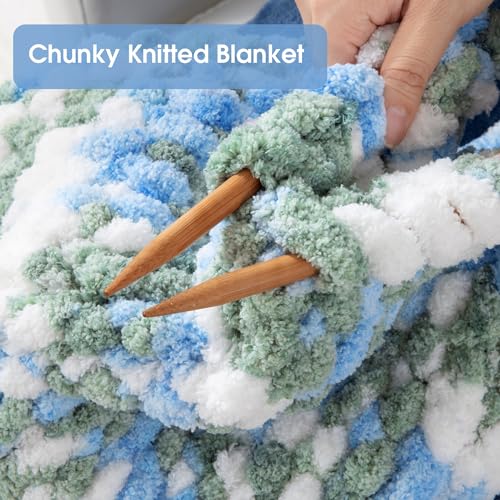 MABOZOO Tie Dye Chunky Yarn for Crocheting 8 Pack,Blue Fluffy Jumbo Chenille Yarn,Soft Plush Yarn Bulky,Giant Thick Fuzzy Yarn for Hand Knitting or Arm Knitting (31.7 yds,8 oz Each Skein) - color: Blue,Green,White