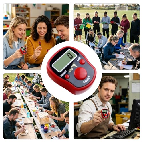 Hand Counter Clicker LED Digital Display Handheld | Finger Counter Clicker for Golf, Goods Counting, Running Laps, Knitting Rows, Participants, Game Scores, Coaching - color: Red
