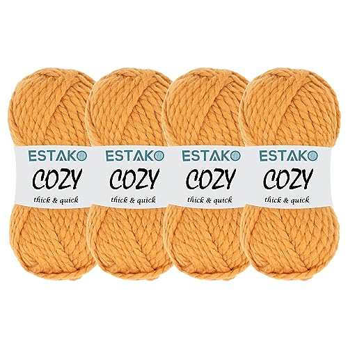 Estako Cozy Thick & Quick Yarn, 20% Wool 80% Acrylic, Mustard, 4-Pack | chunky, soft, hand knitting, blankets, crocheting, weight 6, 400 g, 260 yds, scarves, sweaters, hats - color: 52095 - Mustard, size: 4 Skeins