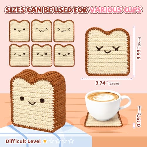 Mewaii Crochet Kit for Beginners, 6 Pack Toast Coaster Craft Set | 40% Extra Yarn, Video Tutorial, Pre-Started Piece, Beginner Friendly, Family Craft Gift for Adults & Kids - color: White