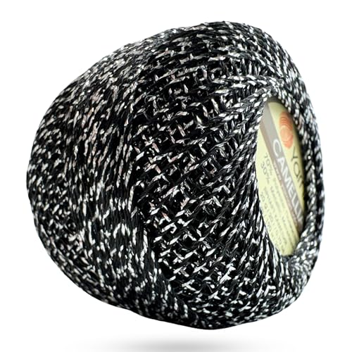 Yarnart Camellia Metallic Shimmer Fine Yarn - 70% Polyester, 30% Metallic, 192m, 20g, Crochet Thread, Lace, Embroidery, Jewelry Making, and Decorative Craft Yarn, 1.25mm (Midnight Silver, 20g Skein) - color: Midnight Silver, size: 20g Skein
