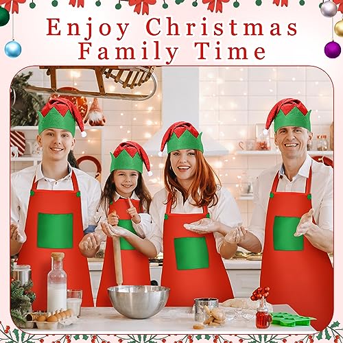 Handepo 12 Sets Christmas Apron and Hat Christmas Elf Costume Kit for Adults Women Cosplay Kitchen Xmas Holiday - color: Red, style: Simple
