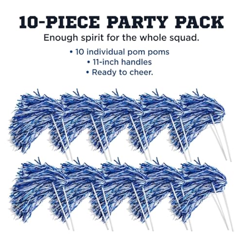 Anderson's Metallic Blue and White Foil Textured Pom Poms- Pack of 10 | Anderson's Metallic Pom Pom School Spirit Shakers, Cheerleader, Football Basketball Homecoming, Team Party, Performance - color: Royal Blue and White