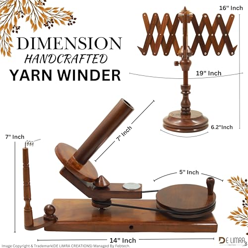 Rosewood Yarn Winder - Large Wooden Yarn Winder for Crocheting Handcrafted - Heavy Duty Natural Ball Winder - Best Wooden Yarn Bowl (Full Yarn Vinder & Crochets) - color: Full Yarn Vinder & Crochets