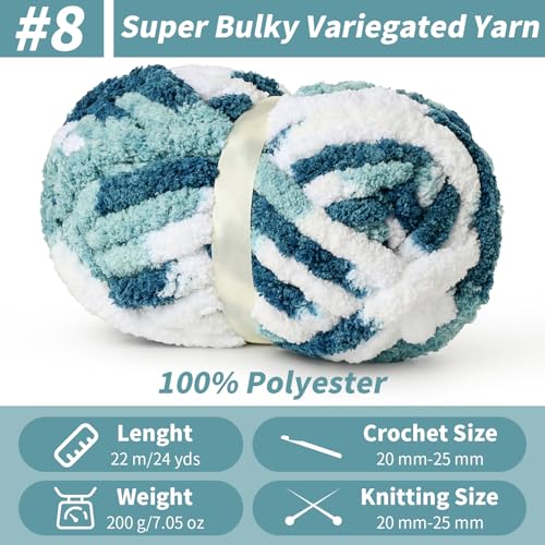 Chunky Jumbo Chenille Yarn Fresh Blue 10 Pack | 2000g/240yds Super Bulky Baby Soft Yarn for Hand Knitting Fluffy Chunky Knit Throw Blanket Yarn - color: 10 Fresh Blue