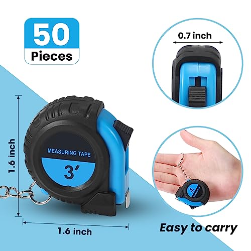 Xuhal 50 Pcs Mini Tape Measure Keychain Bulk, 3ft Retractable Favors, Blue - color: Blue