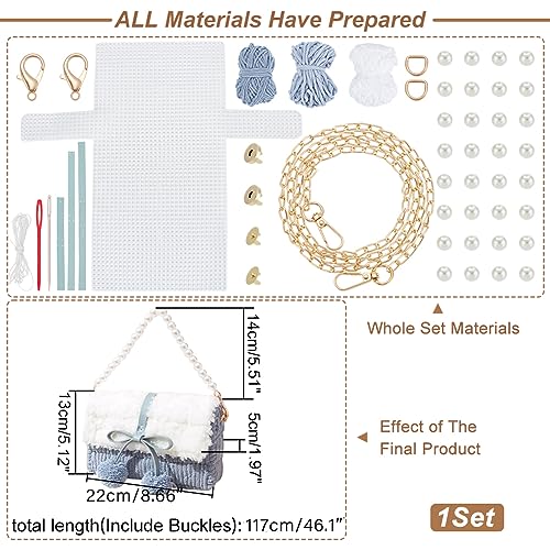 WADORN DIY Knitting Crochet Handbags Kit, Mesh Plastic Canvas Crochet Kit | Women Shoulder Bag Sewing Materials, Cute Crossbody Purse Making Set, Handmade Bag Crafting Project Xmas Gift, 22x13cm, Blue - color: Sky Blue
