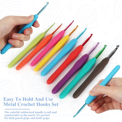 Coopay Crochet Hooks Set-Ergonomic Soft Grip Metal Crochet Needle (2mm-6mm) | Crochet Hook for Arthritic Hands, Crochet Accessories with Stitch Marker-Best DIY Craft Gift for Beginners Mother Girls - color: Ergonomic Metal Hook Set