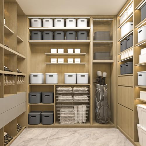 ORGIDOL 8 Pack Dark Grey Storage Bins with Lids Stackable Storage Container for Organizing, Storage Boxes with Handle for Shelves, Cute Organizer Bins for Craft, Snacks, 9.85x6.9x5.7 inch - color: Dark Grey, size: 8 Pack