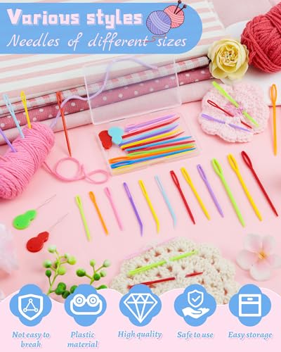 FIVEIZERO 19 Pcs Yarn Needles Set, Assorted Yarn Needles Bent Tapestry Needle Weaving Needle Darning Needles Plastic Needles Large Eye Blunt Knitting Needles for Sewing Crochet - color: Colorful 17PCS