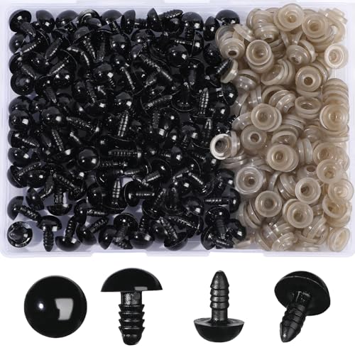320Pcs 12mm Safety Eyes for Amigurumi Black Craft Doll Eyes | Crochet Animals with WashersStuffed Animal Eyes for Plush Dolls Bear Doll Making Supplies - size: 12mm