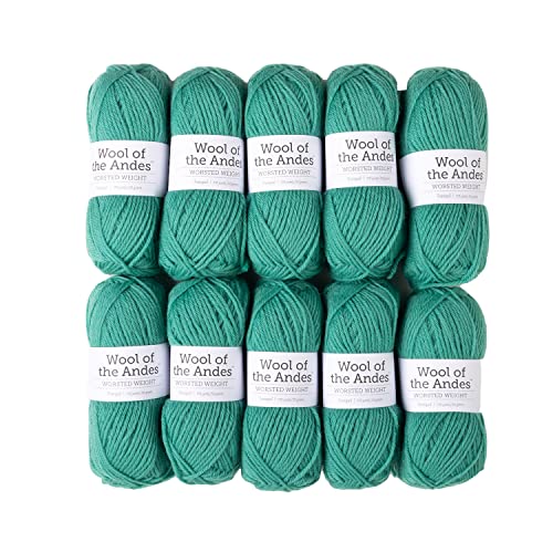 Knit Picks Wool of the Andes Blue 100% Wool Yarn Pack for Knitting | 10 skeins (500g total) of soft worsted weight crocheting yarn in Tranquil color, good for felting. - color: Tranquil