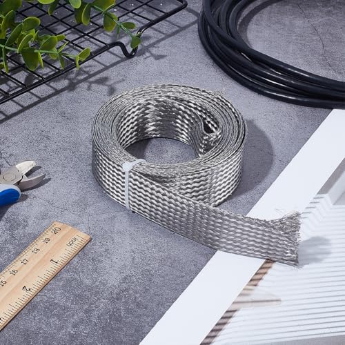 UNICRAFTALE 9.84ft(3m) 1.18" W Braided Stainless Steel Shielding Sleeve | Flexible Expandable Scalable,Flat Metal Mesh,Ground Straps,Ribbon Wire,for Cable Protection - size: 3m x 30mm