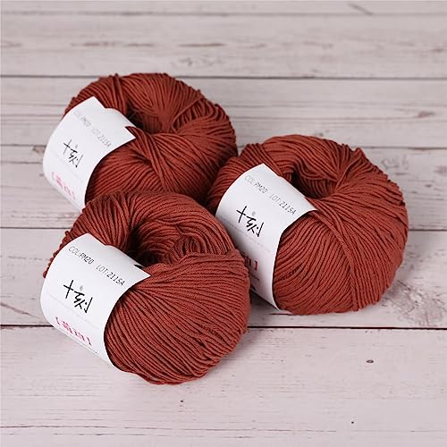 Fine Weight Knitted and Crocheted Cotton Yarn, 100% Long Staple Cotton Yarn, Baby Sports, 2 Packages of 100g/3.52oz (Per Skein 50g/162yards)-Cocoa Brown - color: PM20-Cocoa Brown