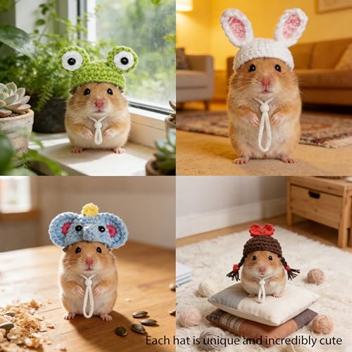 16Pcs Chicken Hats Adjustable Mini Hat, Hand Knitted Desk Goose Outfits kit | Small Animals Cap for Real Hamster, Lizard Dragon, Bird, Ferret, Chicken, Hamster Hats Outfits, Party Costume Accessories