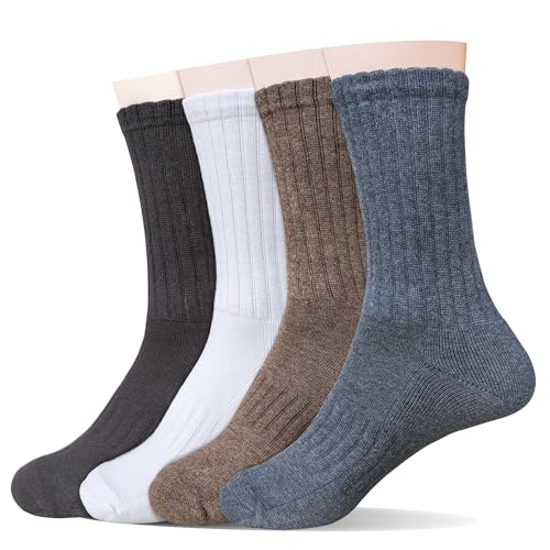Men's Cushioned Cotton Crew Socks for Work Sport Casual | 90% Cotton, Seamless, Arch Support, Padded, Rib Cuff, Athletic - color: Multicolor