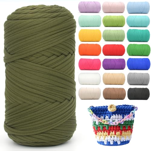 400g Tshirt Yarn for Crochet,Army Green T Shirt Soft Elastic Fabric Chunky Thick T-Shirt Crochet Yarn for Crocheting Knitting Beginner Hand Knitting for Bag/DIY Craft/Home Decor-Army Green - color: Army Green, size: 1 PACK