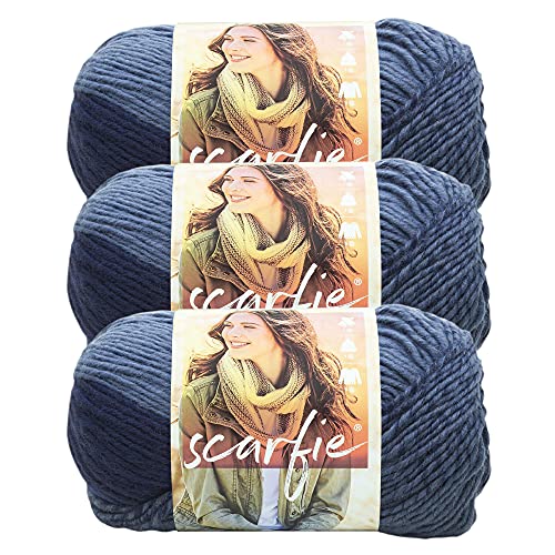 Lion Brand Yarn, Scarfie Chunky Crochet Yarn, Denim/Navy, Blue, 3 Pack | Bulky Acrylic Wool Blend Knit & Crochet Fiber for Self-Striping Scarves, Colorful Cardigans, Chunky Blankets, Hats - color: Denim/Navy, size: 3 Pack