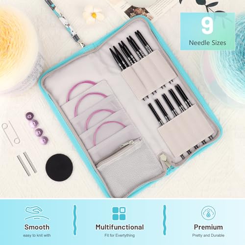 Aeelike 9 Pair Interchangeable Knitting Circular Needles Set 3-8.0mm, Black | Aluminum Interchangeable Knitting Needles with 4 Cables, Smooth Complete Needles Set for Socks Blankets Sweaters, Ideal Gift - color: Black